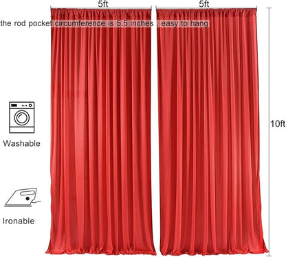 AK TRADING CO. 10 feet x 10 feet Polyester Backdrop Drapes Curtains Panels with Rod Pockets - Wedding Ceremony Party Home Window Decorations - RED (DRAPE-5x10-RED) (Pack of 24)