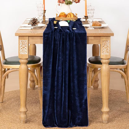 MLMC 2 Pack Navy Blue Velvet Table Runner 10ft Luxury Deep Blue Velvet Fall Table Runner 20x120 Inches for Wedding Reception Bridal Shower Party Birthday Events Decor