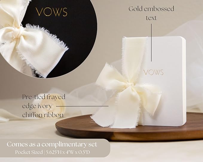 Black White Embossed Slim Vow Books w/Ribbon (Set of 2) - 5.625 x 4 Minimalist Pocket Sized Embossed Wedding Ceremony Vow Renewal Speech Notebook Journal