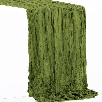1 Pack Olive Green Cheesecloth Table Runner 35x120 Inch 10Ft Rustic Gauze Cheese Cloth Table Runner Sheer Cheesecloth Table Runners for Wedding Party Bridal Shower Decoration
