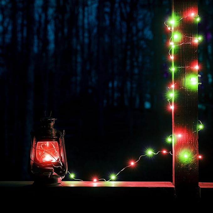 Red and Green Christmas String Lights,4 Pack Fairy Lights Battery Operated with Timer Christma Light for Outdoor/Indoor Waterproof,Twinkle Light for Bedroom Home Wedding DIY Christmas Decorations