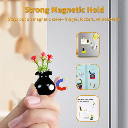 Magnetic Bud Vase Set – Mini Ceramic & Glass Vases with Strong Magnet for Fridge & Whiteboard – Decorative Small Flower Vases for Kitchen, Home or Office Décor for Women (Glass)