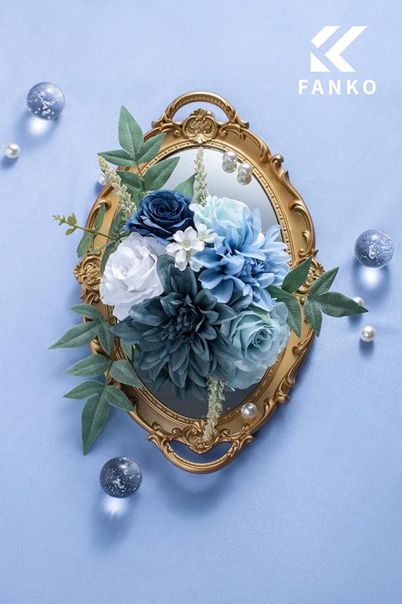 FANKO Dusty Rose Artificial Flowers Combo for DIY, Fake Blue Rose Artificial Silk Flowers with Greenery, Real Looking Artificial Faux Flowers for Wedding, Decoration, Centerpieces, Party, Home Décor
