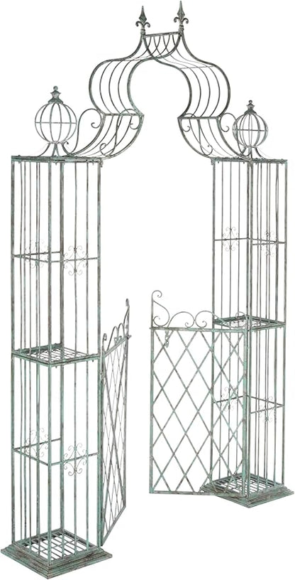 SAFAVIEH Outdoor Collection Beatrix Victorian Antique Dark Green Wrought Iron Trellis Garden Arch Arbor
