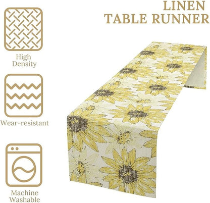Chrysanthemum Vintage Floral Table Runner, Elegant Grunge Gray Sunflower Spring Summer Elegant Pattern Artichokes Flower Table Runner for Party Kitchen Dining Living Room Decor, 13x60 Inch