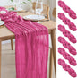 Asee'm 6pcs Cheesecloth Table Runner 120 Inches Long Deep Pink Boho Gauze Cheese Cloth Runner 10FT Rustic Sheer Table Runners for Christmas Wedding Party Baby Shower Spring Easter Decoration