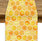 Honeycomb Bee Table Runner, Cute Abstract Geometric Yellow Honeycombs Print Table Cover for Kitchen Dining Table Indoor Outdoor Party Decor, 13x120inch