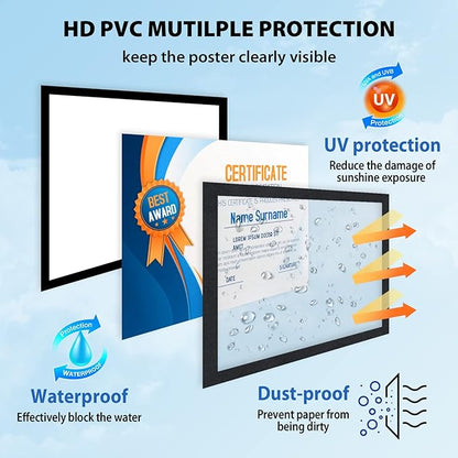 11"x 17" Self Adhesive Sign Holder, Double Sided Window Display Frame with Clear PVC and Strong Magnetic for Office/Home/Store/Door/Glass/Wall (Black, 20Pack)