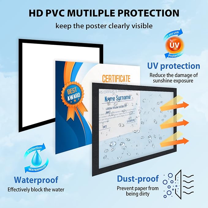 8.5" x 11" Magnetic Self-Adhesive Display Frame, Double Sided Window Magnetic Sign Holder with Clear PVC and Strong Magnetic for Office/Home/Store/Door/Glass/Wall Display Frame (Black, 2Pack)