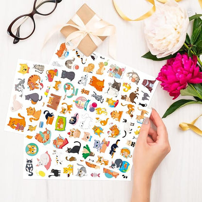 Cute Cat Stickers Kitty Decal Sticker 685 Counts Party Gifts Goodie Bags Decor Reward Animal Birthday Party Favors Vinyl Waterproof Cat Water Bottle Laptop Stickers Invitation Decor