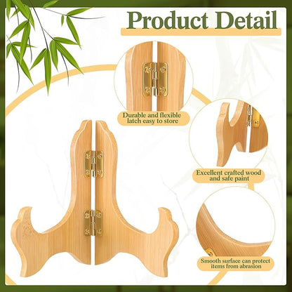 Tatuo 4 Packs Wooden Display Stand Decorative Plate Stands for Display Picture Frame Holder Easels(Wood,4 Inch)