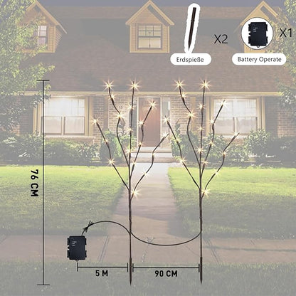 PEIDUO Lighted Branch, 30Inch 2PK 40 LED Pathway Lights, Battery Operate with Timer, for Christmas Decorations Indoor Outdoor Room Apartment Stake Lights for Lawn