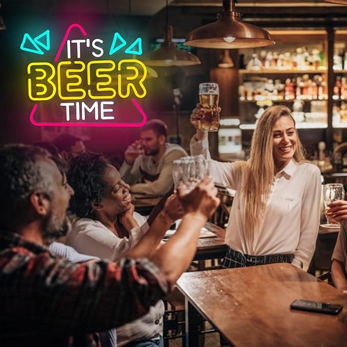 Beer Neon Sign for Wall Decor, Neon Lights Bar Sign for Home Bar Pub Home Party Man Cave Club, IT'S BEER TIME Neon Light Dimmable Decoration USB Powered with Switch