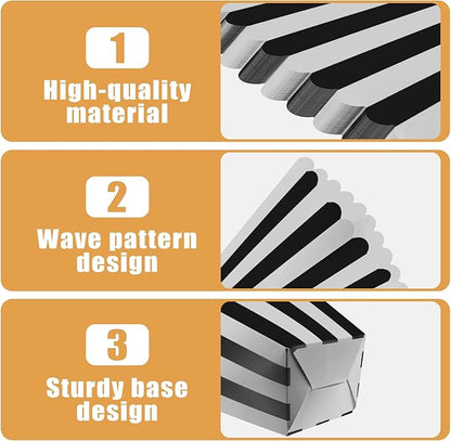 50 Pcs Popcorn Boxes Black and White Striped Cardboard Popcorn Container for Halloween Movie Nights Birthday Wedding(Black,White)