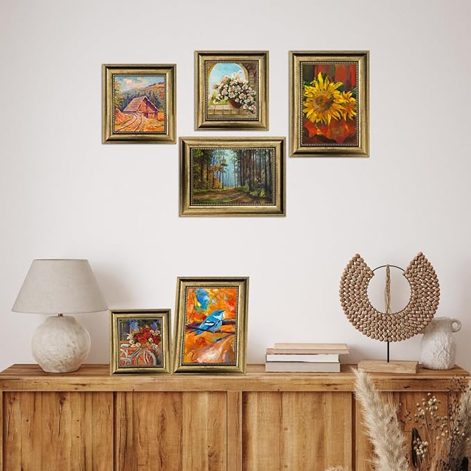 5x7 Picture Frame with Real Glass, 4 set Ornate Vintage Picture Frames for Wall or Tabletop Display, Gold 5 x 7 Frame for Wall home best gift