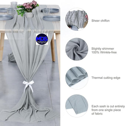MDS Halloween Chiffon Table Runner - 5 Pack, 29 x 170 Inches, 14ft Each - Sheer Spooky Table Runners for Haunted House Parties, Trick-or-Treat Tables, Witchy Décor, Wedding & Events - Gray