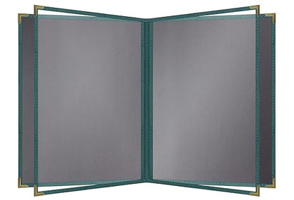 Goodsmart Pajco Style Restaurant Menu Covers – Pack of 10, Side-Loading Menu Holders, Single Stitched Edge, Clear Vinyl Menu Sleeves, Leatherette Trim, Gold Corners, Green, 6 View (8.5" x 11")