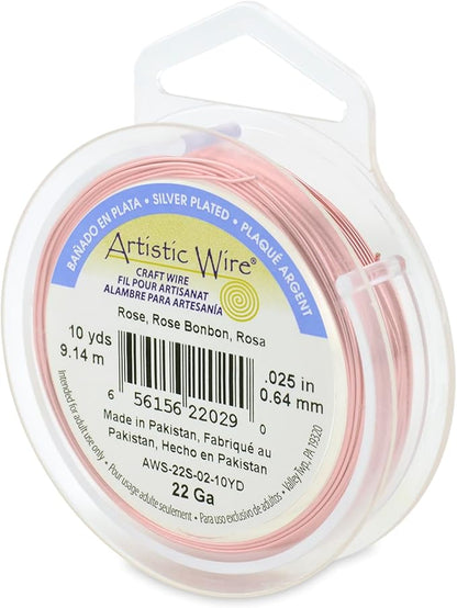 Artistic Wire, 22 Gauge Silver Plated Tarnish Resistant Colored Copper Craft Wire, Rose, 10 yd