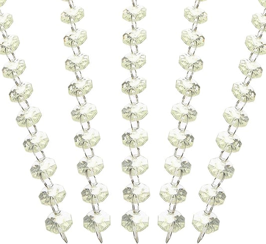 PATIKIL 14 mm Crystal Garland Strands, 16.4 Ft Acrylic Octagon Chandelier Bead Chains String for DIY Craft Wedding Party Home Decorative Jewelry Making, Champagne