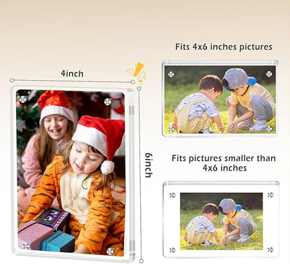 4 Pack Magnetic Picture Frames for Refrigerator 4x6, Acrylic Fridge Magnet Frame, Stylish Clear Framless Photo Frame for Home, Office, School Locker Display