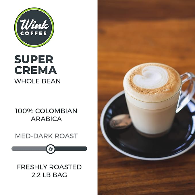 Wink Coffee Low Acid Medium Roast Espresso – 2.2 lb Whole Bean Coffee, 100% Arabica, Colombian Single Origin, Smooth, Full-Bodied & Sustainable