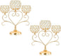 2 Pcs 3-Arm Heart Tea Light Candle Holder - Crystal & Metal Wedding Centerpiece Decor, Sparkling Table Decor for Anniversaries/Romantic Tabletop Home/Dinner Party/Events (2, Gold)
