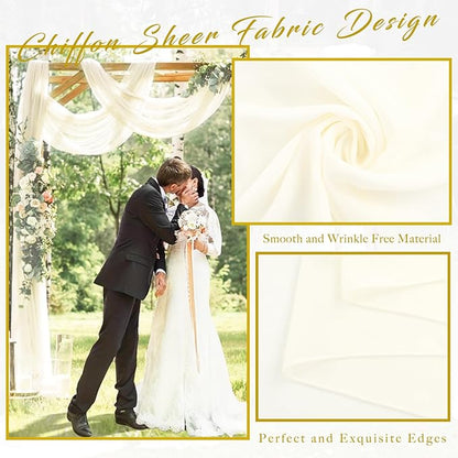 Wedding Arch Draping Fabric 8 Panels 20Ft Length x 28" Width Ivory Arch Drapes Chiffon Fabric Sheer Curtains Backdrop for Party Bridal Ceremony Ceiling Decor Wedding Stage Reception Decorations