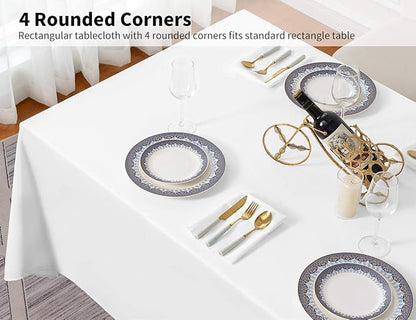 Surmente 2 Pack White Rectangle Tablecloth 90 x 132-inch Rectangular Polyester Table Cloth for Weddings, Banquets, or Restaurants