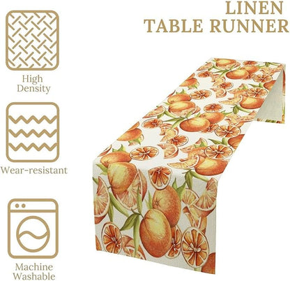 Spring Summer Orange Citrus Table Runner Sweet Fruit Botanical Print Little Cutie Dinner Runner for Farmhouse Baby Shower Party Holiday Home Kitchen Dining Table Decor 13x36