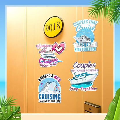 Hoteam 4 Pcs Couples Cruise Door Decorations Magnetic Husband and Wife Cruise Ship Door Funny Waterproof Nautical Magnets for Carnival Cabin Stateroom Fridge Car