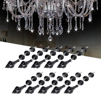 Buachois 10Pcs Clear Acrylic Crystal Ornament Beads Garland Chandelier Hanging Crystals for Wedding Party Celebration Christmas Tree Decor Black