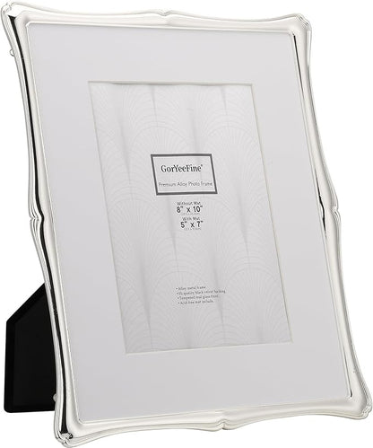 8 x 10'' Premium Alloy Silver Photo Frame with 5x7'' Mat - Luxury Hi End Display Picture Frames 5x7'' with Black Velevt Back