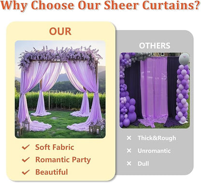 DUOBAO Chiffon Backdrop Curtain-2 Panels 29"x108" Wedding Drapes Lavender Sheer Beach Curtains for Living Room Voile Window Curtain Photography Background (29''x108''x2pcs, Lavender)