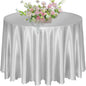 KKJIAF 1 Pack 108 Inch Round Table Cloth, Silver Overlay Round Satin Table Cover, Silky Satin Dining Tablecloths for Wedding Buffet Parties Banquet Decoration