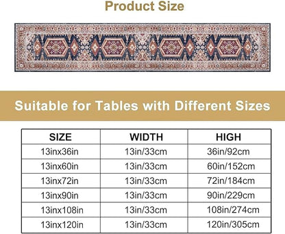 Vintage Boho Table Runner,Flower Geometric Design Rustic Farmhouse Table Runner for Home Farmhouse Kitchen Table Dining Coffee Room Garden Party Wedding Decor 13x120in