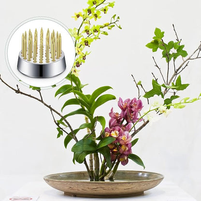 Kritkin 24 Pieces Flower Frogs Holder Mini Floral Round Flower Japanese Arranger Fixed Pin Holder for Arrangements Floral Plant Small Vase Ikebana Decoration Supplies Plant Fixation(0.9 Inch,Gold)