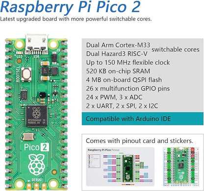 Freenove Basic Starter Kit for Raspberry Pi Pico 2 (Included), Dual Arm Cortex-M33 and Dual Hazard3 RISC-V Microcontroller, 386-Page Detailed Tutorial, 142 Items, 55 Projects, Python C Code