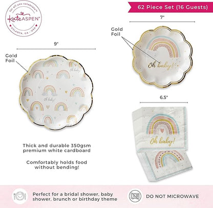 Kate Aspen Boho Rainbow Baby Shower Decorations, One Size, 62 Pc Party Tableware Kit