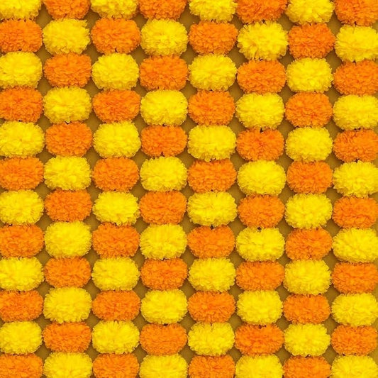 Marigold Garland for Diwali Decorations Pack of 5 - Marigold Artificial Flowers, Indian Marigold Flower Garland for Diwali Decorations (Light Orange Light Yellow | 4 to 4.5 ft) Hashcart®