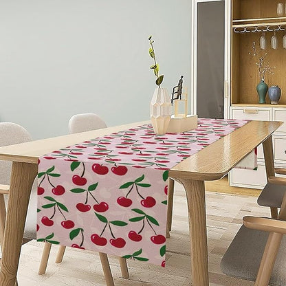 Cherry Table Runner,Spring Summer Fruit Table Runner for Kitchen Dining Table Home Party Decoration 13x60 Inch
