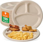 ECOLipak 125 Pack Compostable 3 Compartment Plates, 8.85 inch Heavy-Duty Disposable Paper Plates, Eco-Friendly Biodegradable Sugarcane Bagasse Divided Plate for Dinner