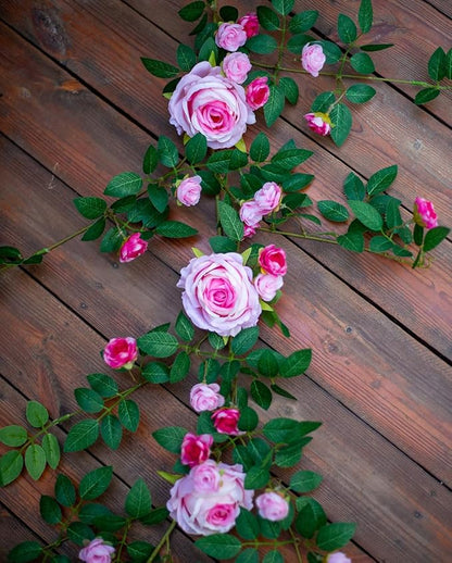 6FT Pink Flower Garland Artificial Rose Vines Hanging Floral Garland for Home Decor Wall Trellis Fence Wall Decoration (Pink, 1pcs)