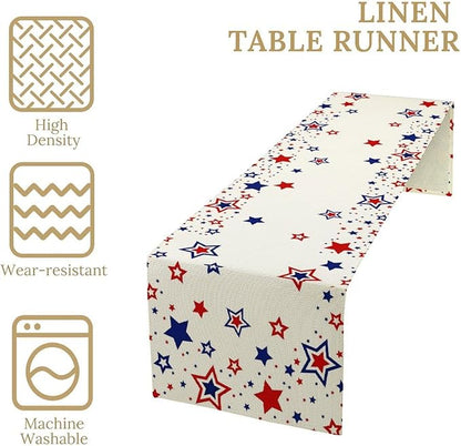 4th of July Table Runner, American Stars Patriotic Independence Day Table Runner for Indoor Outdoor Party Home Kitchen Dining Table Decor, Blue Red, 13x120inch