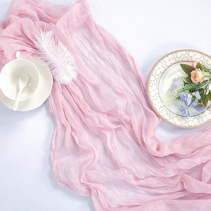 12 Pack Pink Cheesecloth Table Runner 10ft Boho Gauze Fabric Cheese Cloth Table Runner 35 x 120 Inch Rustic Sheer Runner for Romantic Wedding Decor Baby Shower Party Table Centerpiece Decoration