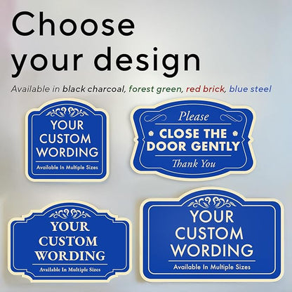 Custom Decorative Outdoor Metal Sign - Personalized Aluminum, Customized Driveway Sign, Waterproof Made in USA - Design 2 Blue Steel 8x8 In