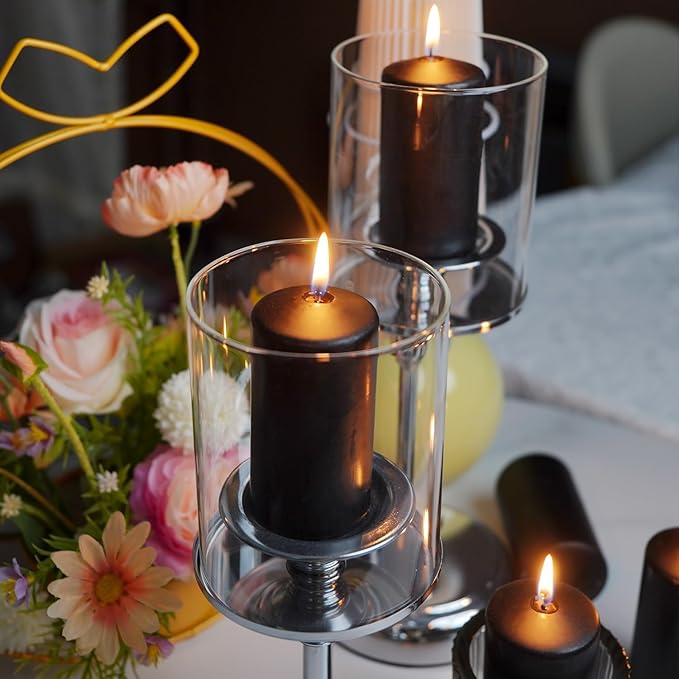 Set of 20 | 2-Inch Wide x 4-Inch Tall Black Pillar Candles - Elegant Décor for Home, Events, and Celebrations - Deep Black Finish