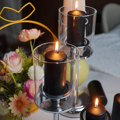 Set of 20 | 2-Inch Wide x 4-Inch Tall Black Pillar Candles - Elegant Décor for Home, Events, and Celebrations - Deep Black Finish