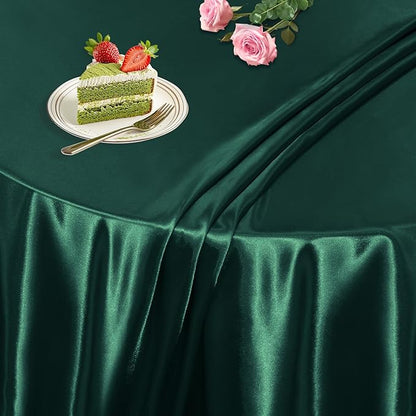 KKJIAF 1 Pack Round Table Cloths 90 Inch, Hunter Green Overlay Round Satin Table Cover, Silky Satin Dining Tablecloths for Wedding Buffet Parties Banquet Decoration