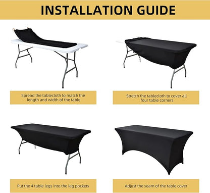 10-Pack 6ft Black Spandex Table Covers for Rectangle Standard Folding Tables - Wrinkle Resistant Stretch Tablecloths - Ultimate Fitted Table Protector for Parties, Banquet, Wedding