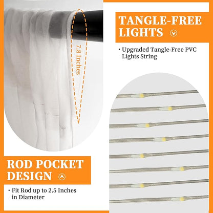 10x10ft White Tulle Backdrop Curtain with String Lights, Wrinkle-Free Sheer Wedding Backdrop for Birthday Parties, Baby Showers, Bridal Showers, Photo Shoots and Home Decorations, White